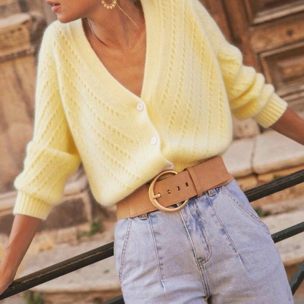 Yellow Casual Women's Cardigan Long Sleeve Knit Sweater Jacket